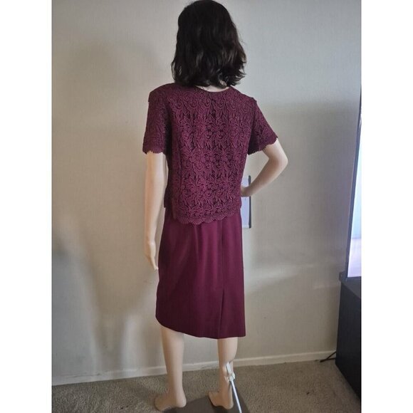 Talbots Women's Size 10  2-Piece Set Burgundy Lacey Blouse And Wool Skirt Set - Picture 4 of 16